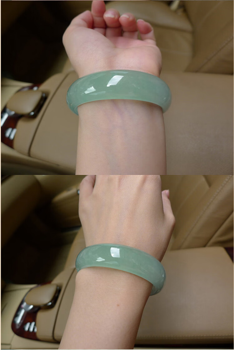 老凤祥款 新品2019新上市玉手镯女天然a货冰种淡绿翡翠色公主女玉镯真