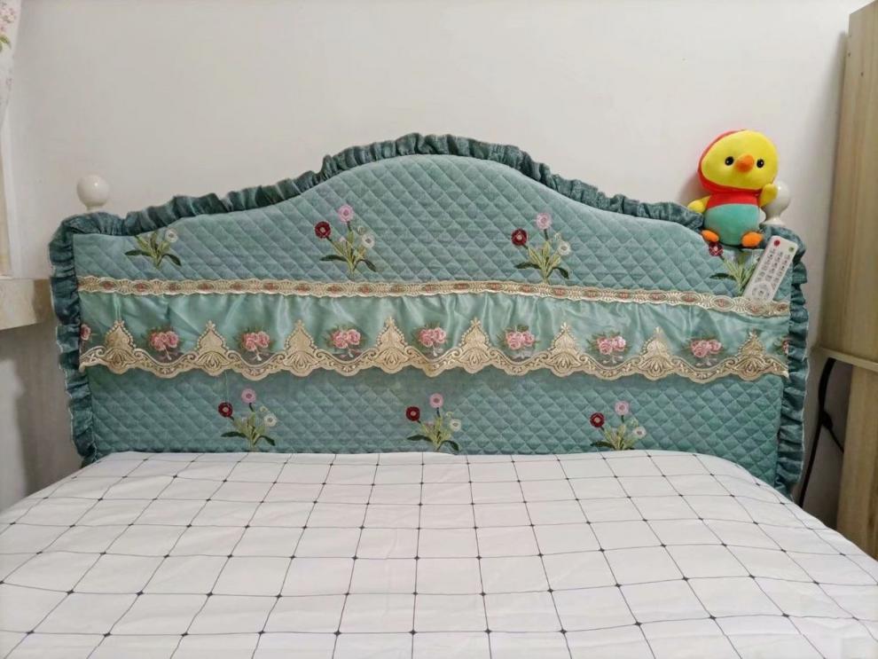 定做欧式床头罩套不规则老式夹棉布艺半圆弧度异形防尘靠背保护套粉紫