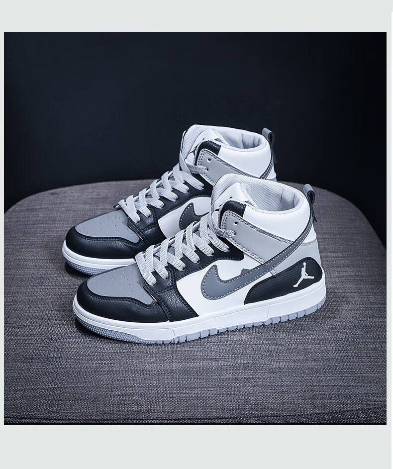 aj·女鞋飞人高·帮秋冬季运动鞋结婚初中学生轻便板鞋女聨名同款 米