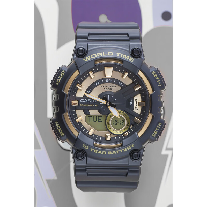 卡西欧 海外代购手表时尚指针双显防水防震运动男表aeq-110w aq-s810w