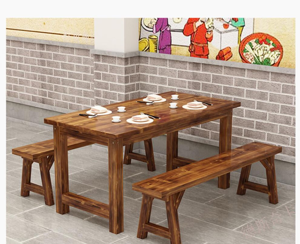 实木饭店桌椅组合早餐小吃店面馆快餐桌椅烧烤店桌子餐馆碳化桌椅