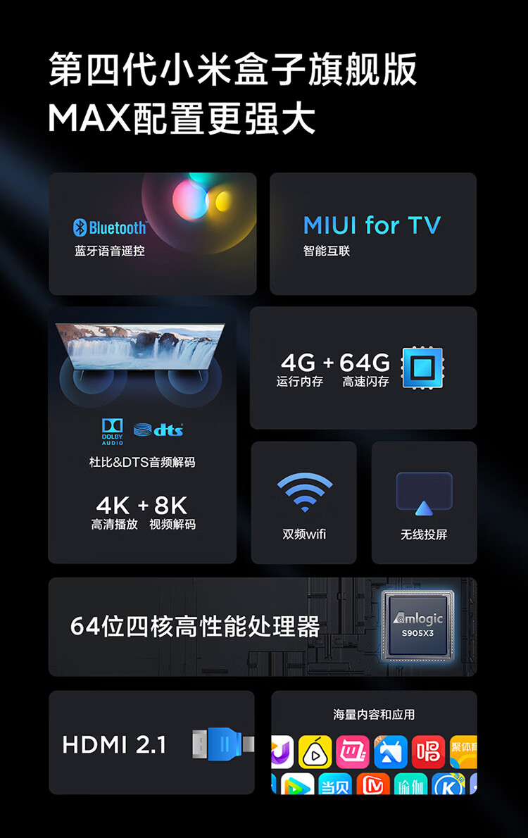 语音机顶盒蓝牙语音遥控手机无线投屏64g大内存超清机顶盒 小米盒子