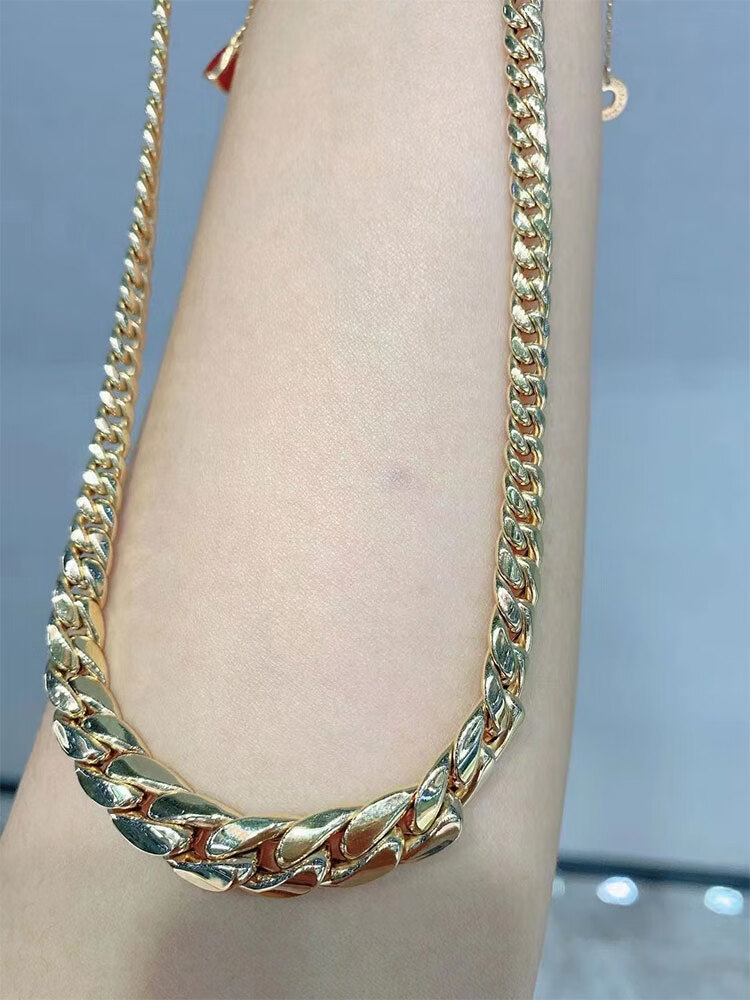 欧凯伦 意大利工艺 18k黄金古巴项链 欧美风牛仔链 素金颈链男女款