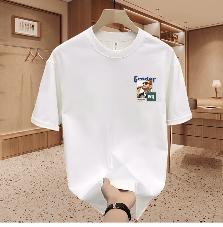 Herren Eisseide T-shirt Kurzarm Sommer Oberteil Casual Schwarz_voghion.com