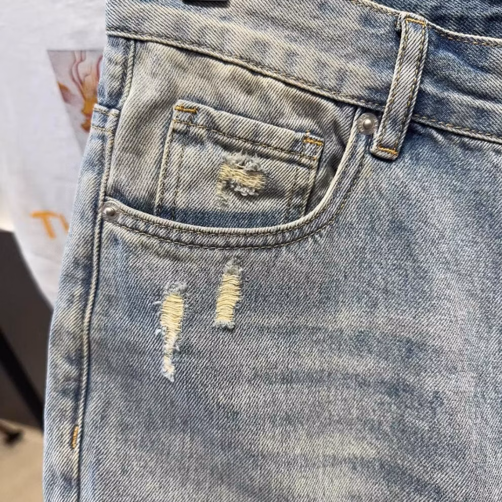 2026 Summer Trendy Brand Beggar Ripped Scratched Denim Shorts Men's Korean Version Trendy Straight Casual Five-point Pants, Blue 28_mkmklike.com