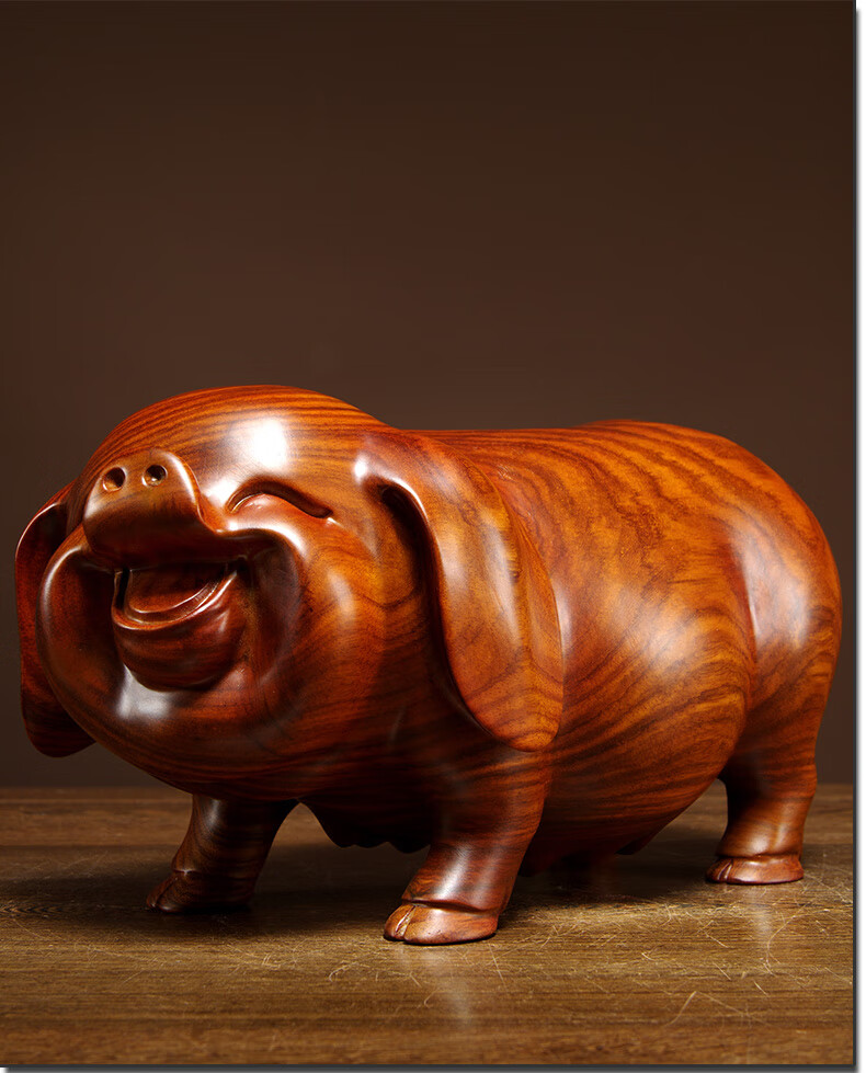随喜木雕花梨木雕对猪摆件实木十二生肖情侣猪动物客厅家居装饰红木