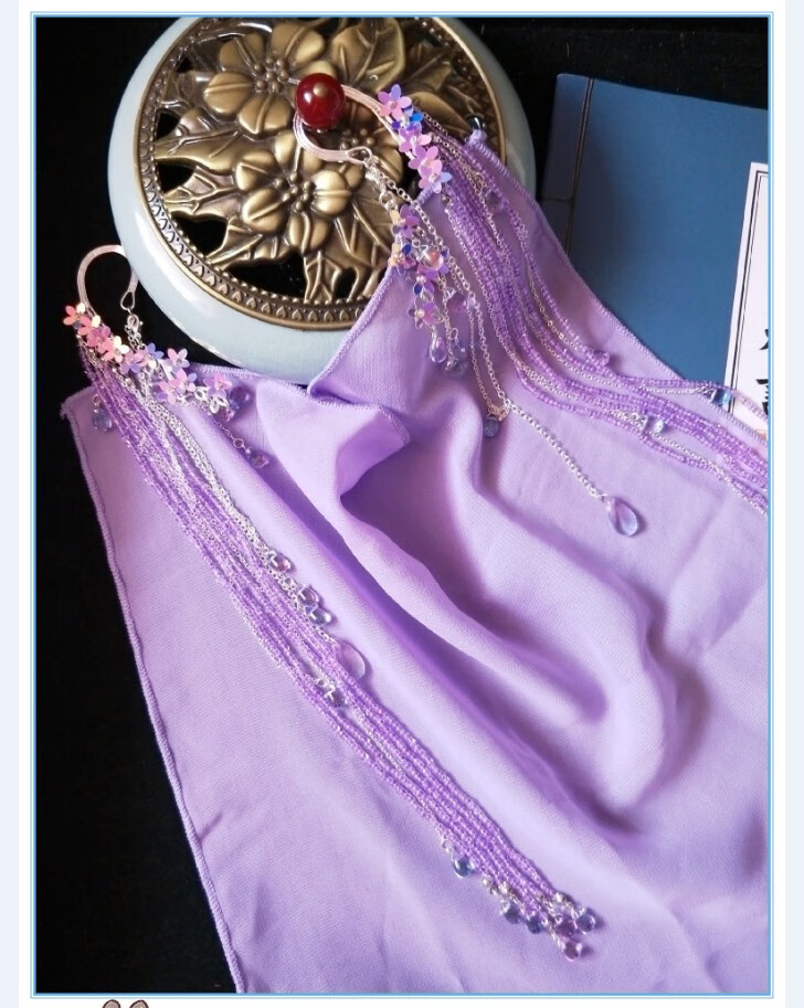 新品面纱古风南风古装耳挂面纱汉服蒙脸配饰飘逸仙气流苏面帘鲛人鱼