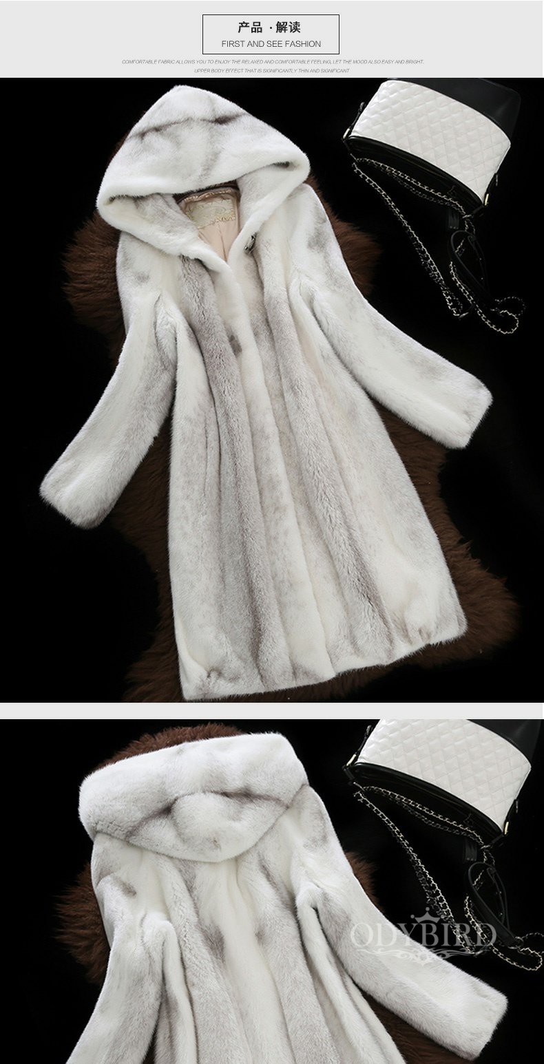 欧迪鸟品牌女装十字貂水貂皮大衣女进口整貂皮草外套中长款时尚带连帽