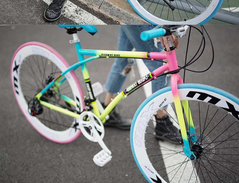 死飞变速自行车实心胎活飞网红单车双碟刹公路赛轻便学生成人男女