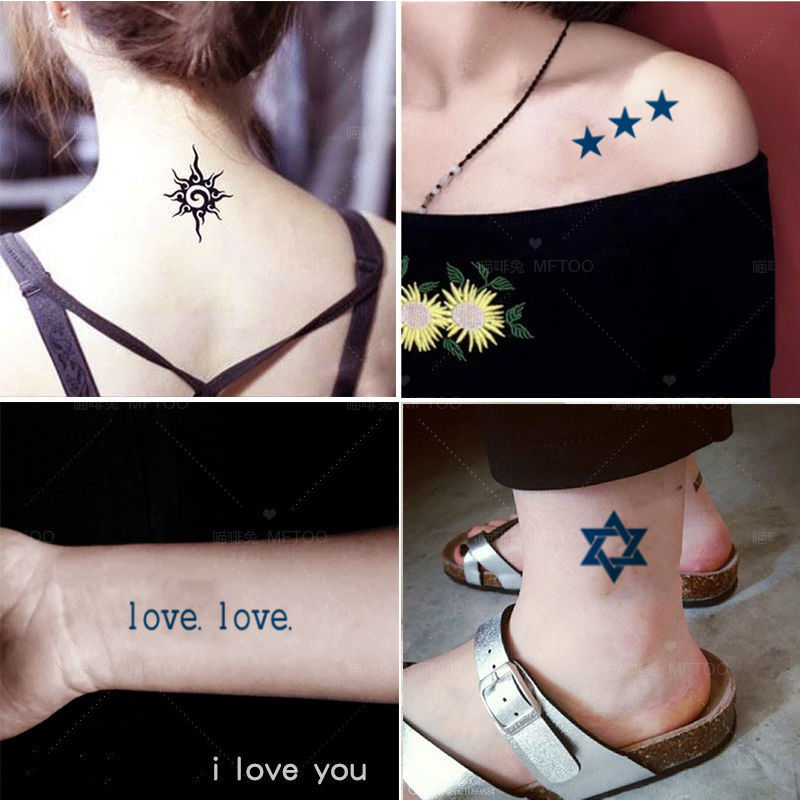 uhfq纹身贴草本半防水男款逼真洗不掉草本果汁胸前小图案字母贴纸