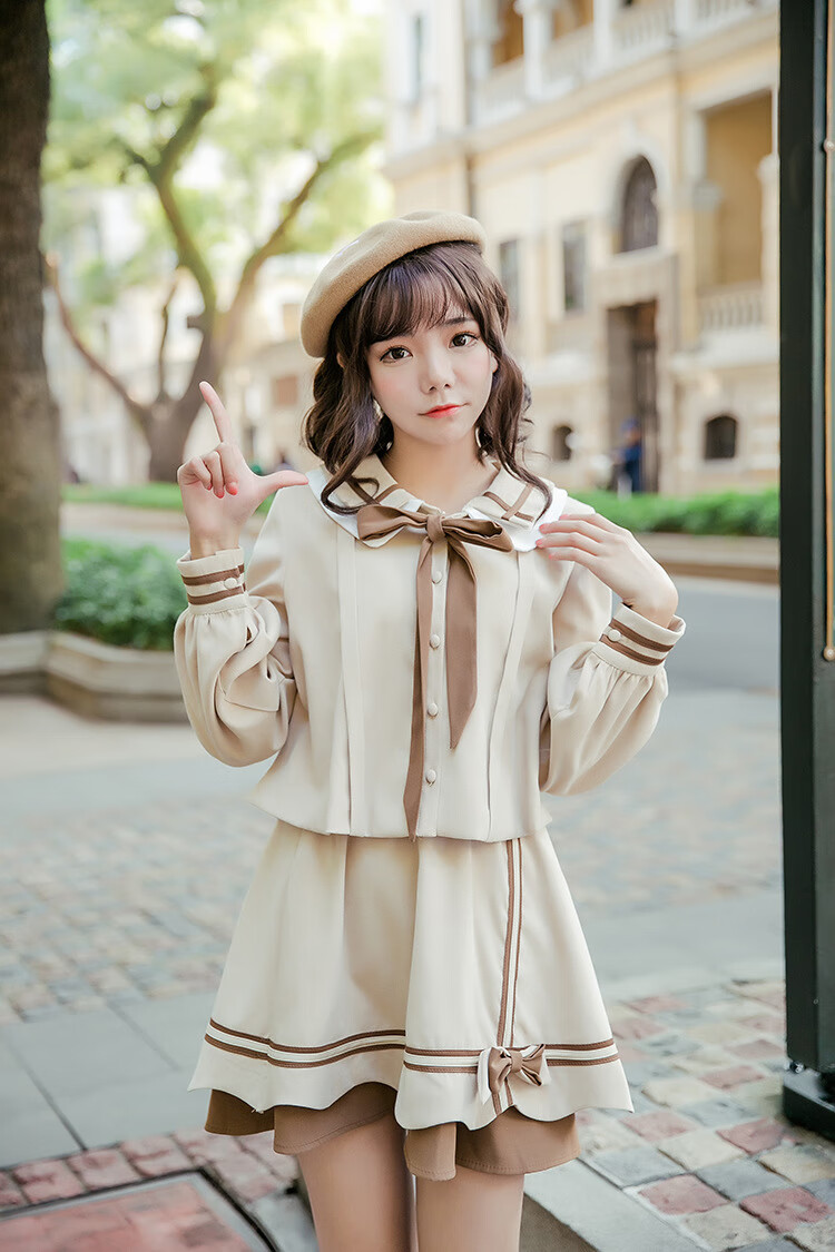 唤伊 洛丽塔洋装软妹秋学生日常jk制服 女学院风两水手服连衣裙套装