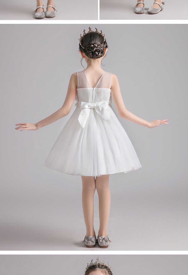 白纱裙女童女童公主裙蓬蓬纱夏装花童礼服婚纱白色连衣裙裙子背心裙