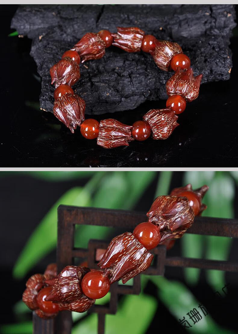 岚珊滴血莲花手串菩提子海南野菠萝手工血红佛珠手链男女款57瓣随机