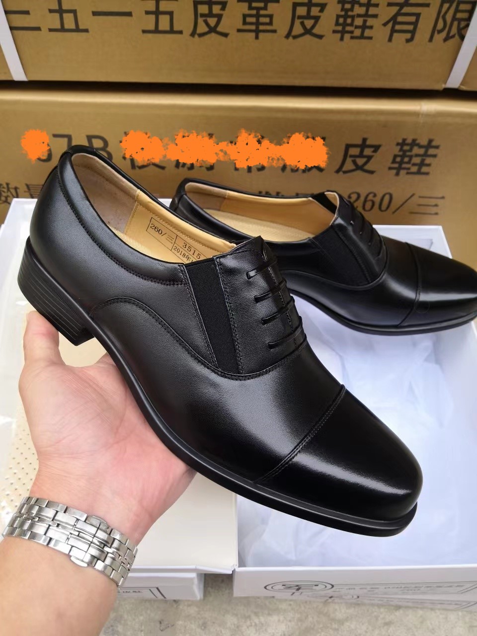 陆战队校尉皮鞋春秋3515军勾真牛皮三接头皮鞋男商务正装鞋男士三节头