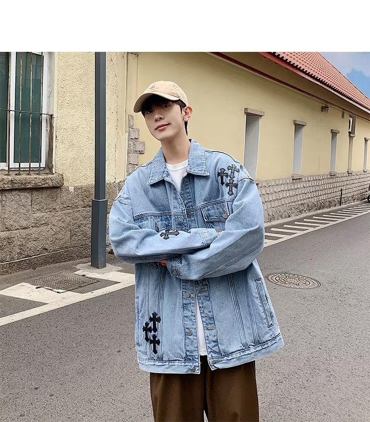 2022秋季新款克罗心ch十字架高街风格牛仔外套oldschool西海岸设计感