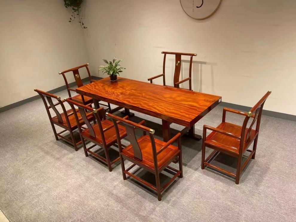 沛朗红塔利实木大板巴花奥坎胡桃木茶台桌椅老板办工作台餐桌原木茶桌