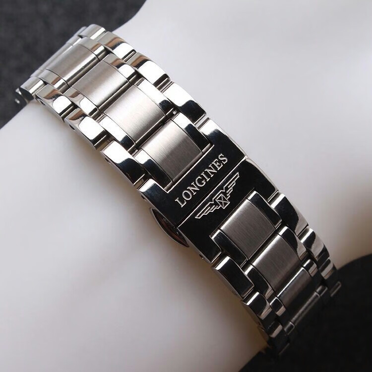 浪琴手表带浪琴名匠表带钢带男女不锈钢蝴蝶扣手表带月相l2弧口手表链