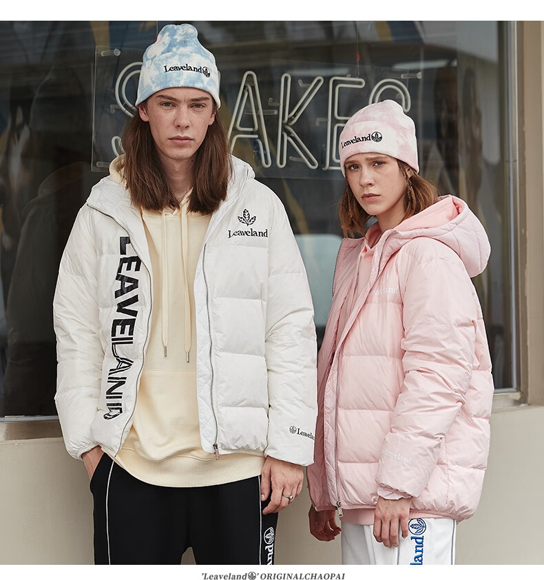 意大利leaveland枫叶羽绒服男女同款潮牌印花时尚潮流白鸭羽绒外套