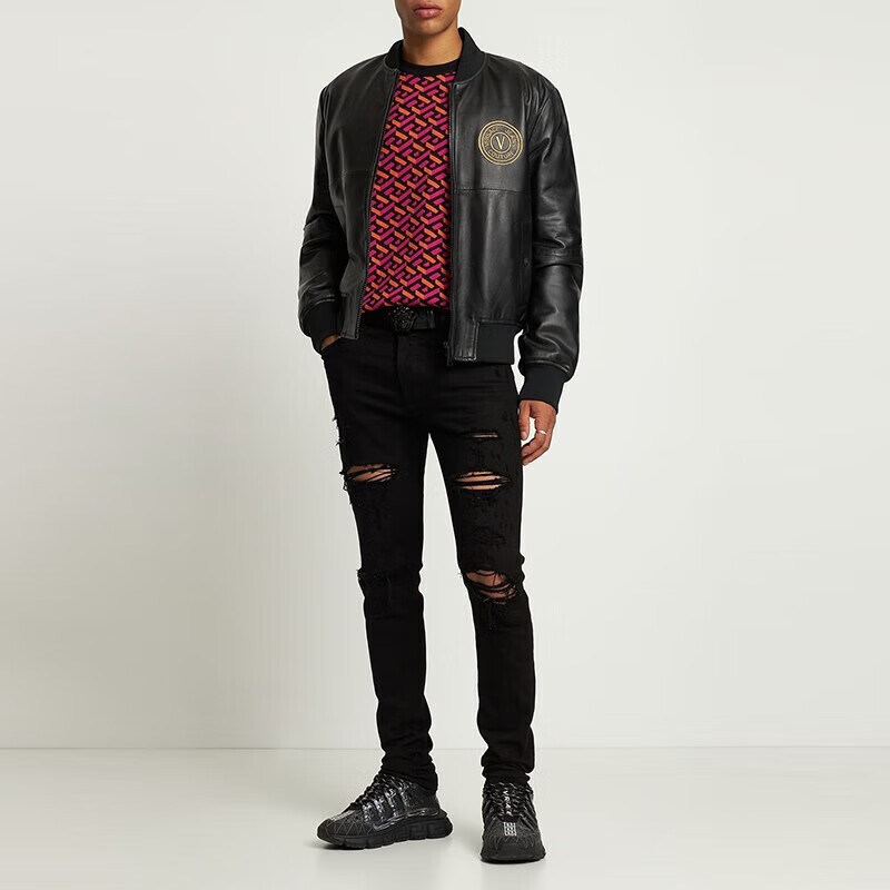 【中检鉴定】范思哲(versace) 男士外套皮衣 2022新款男士皮革刺绣飞