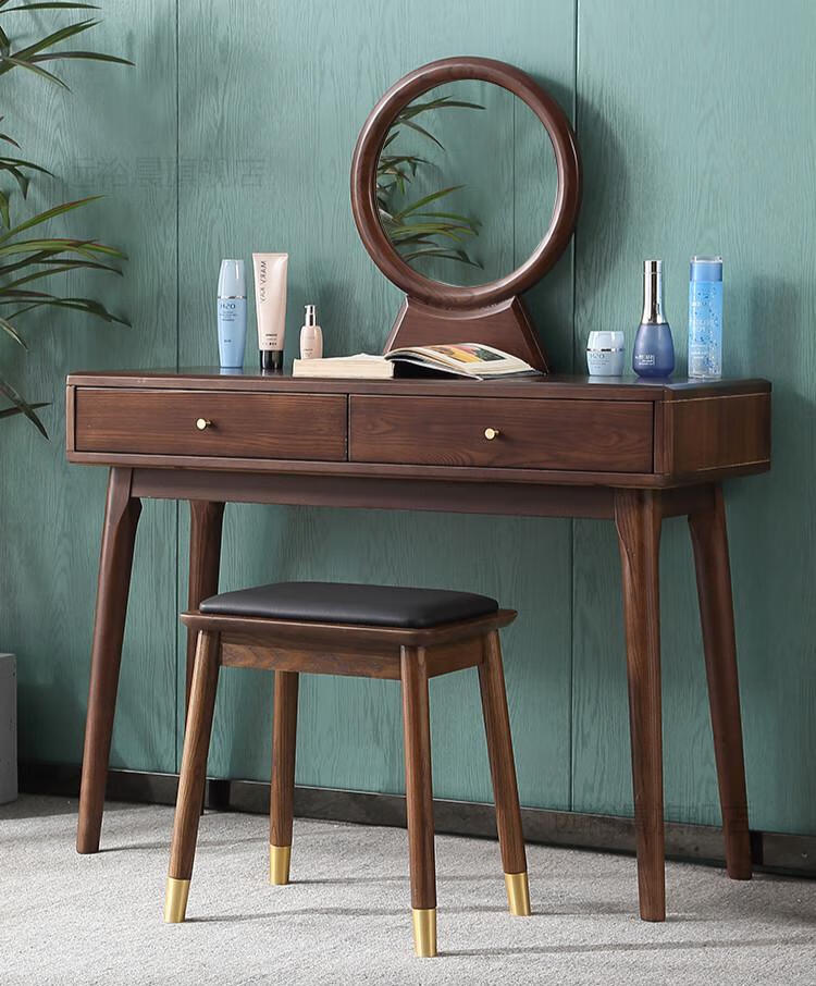 骄鹿北欧实木梳妆台凳现代简约化妆凳轻奢椅子女生可爱卧室皮艺美甲登