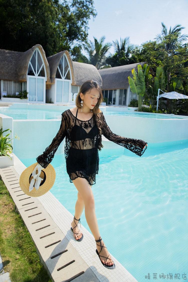 泳衣披纱可下水泳衣外披纱罩衫可下水夏海边度假温泉比基尼外搭防晒