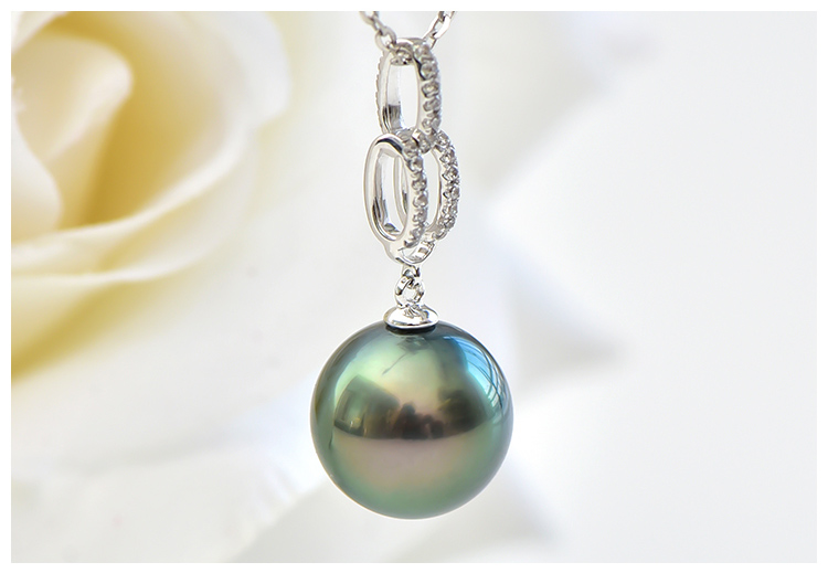 丹普 黑珍珠项链 8-16mm海水 大溪地黑珍珠吊坠项链女款单颗孔雀绿