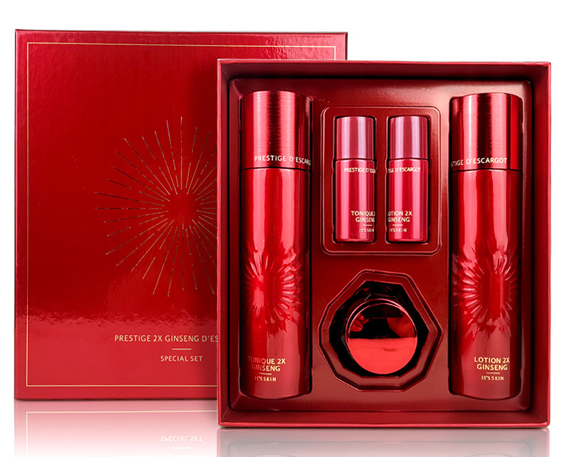 韩国伊思蜗牛水乳套装晶钻红参水乳液红套盒补水保湿护肤 红参乳