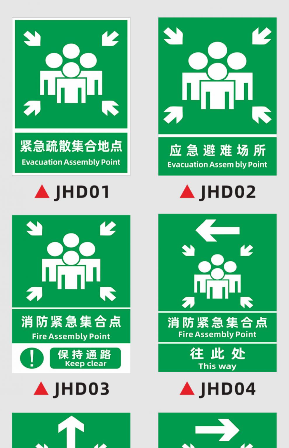 消防紧急疏散集合点指示牌应急避难场所提示牌逃生安全指引标示牌 jhd