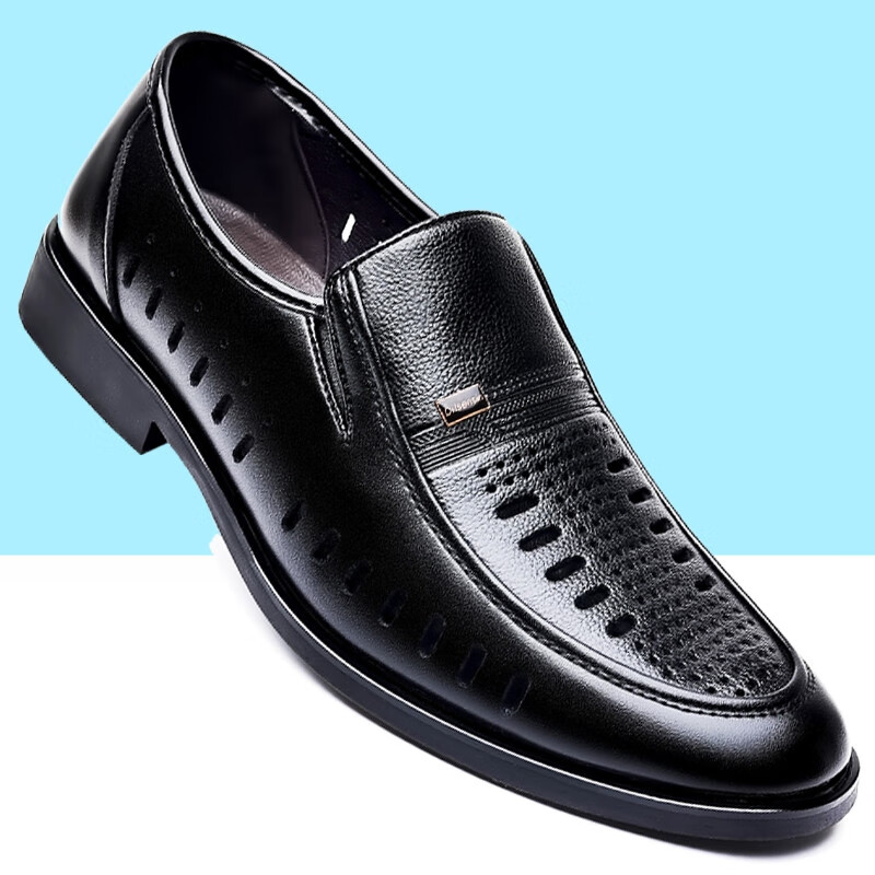 意·尔·康同款夏季男士商务皮鞋男透气镂空凉皮鞋皮面夏天洞洞鞋