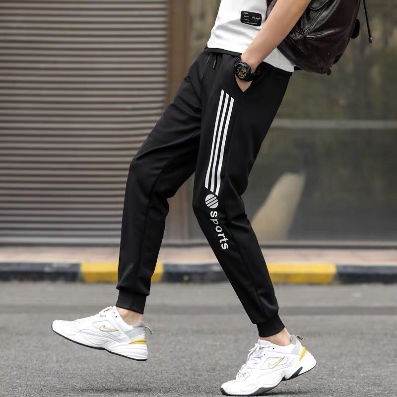 冰丝透气休闲裤男款运动裤男士宽松韩版卫裤男生哈伦束脚裤【冰丝裤男