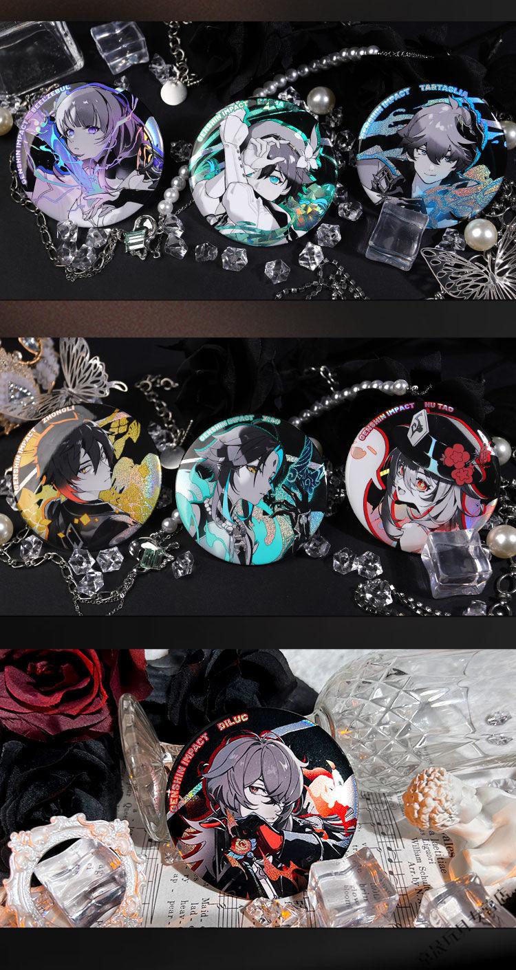 原神周边魈镭射徽章钟离温迪雷电将军胡桃达达利亚原神双闪吧唧温迪买