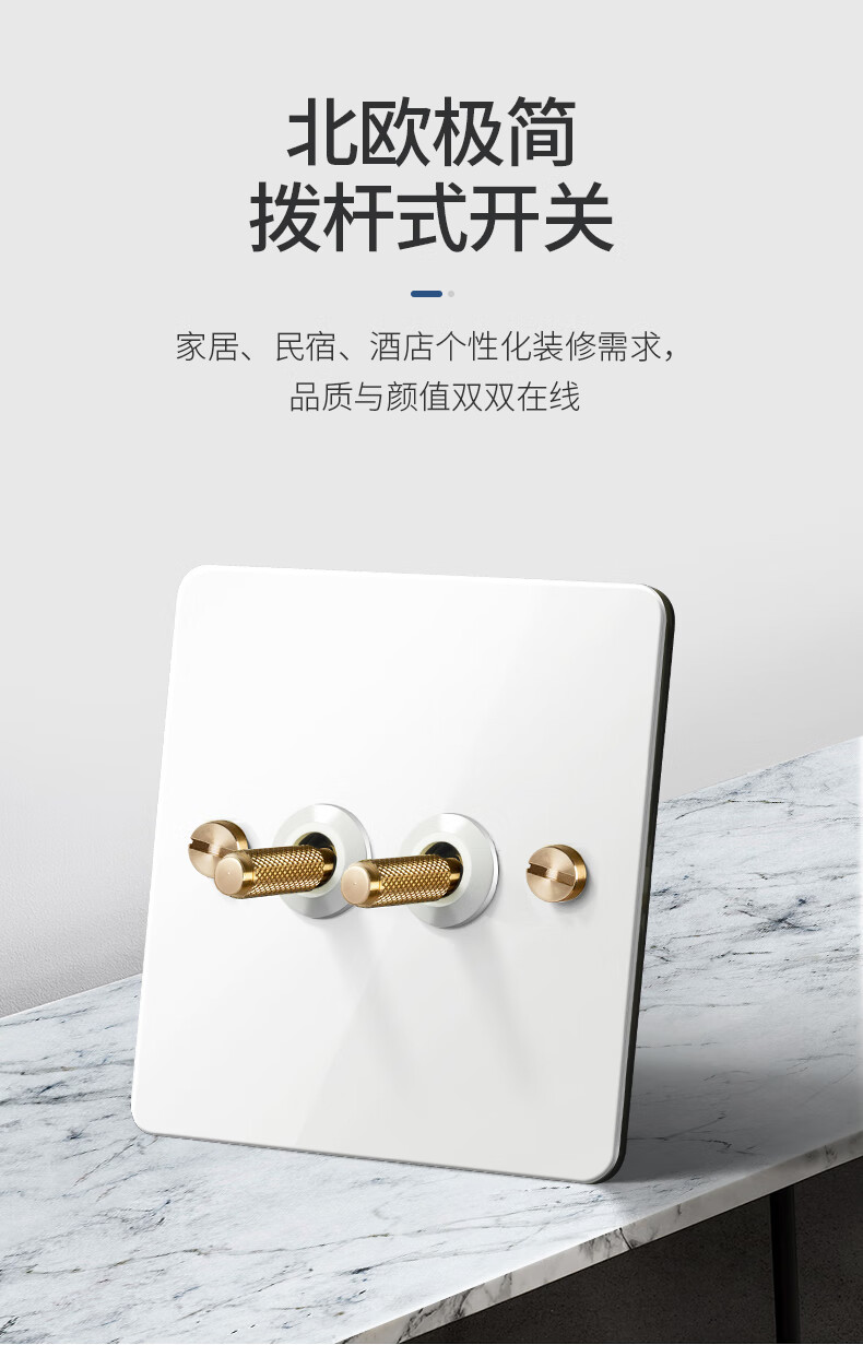 zv优美轻奢法式复古瓷白白拨杆开关插座86金属面板设计师荐一开多控