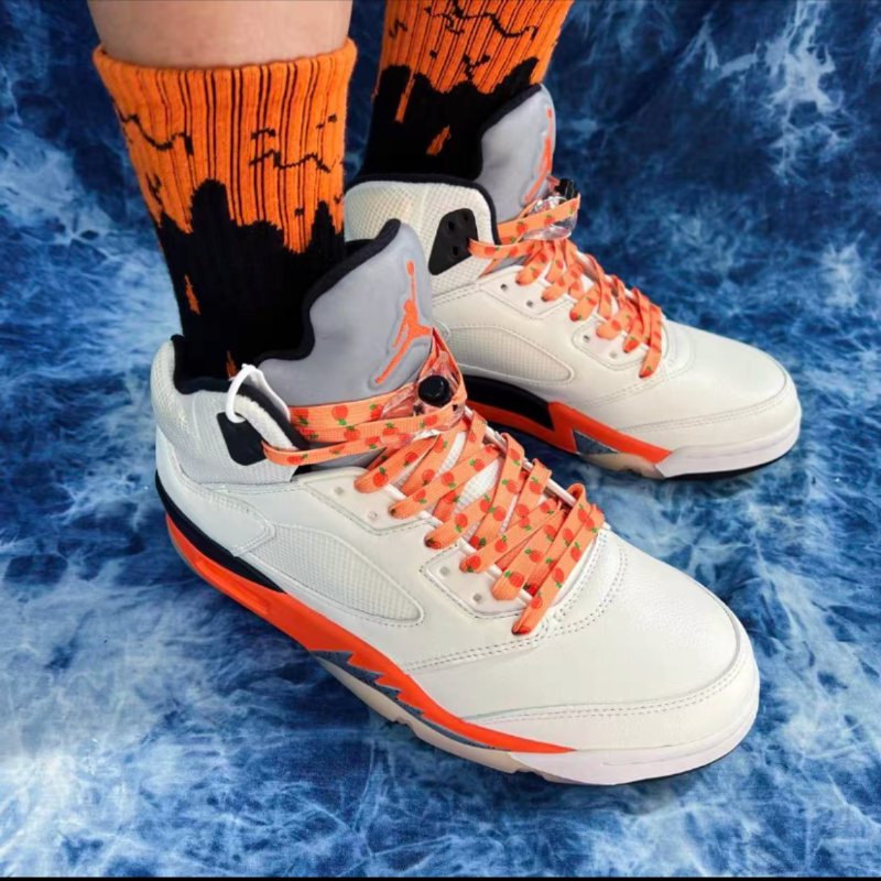适配aj5鞋带air白橙色扣碎腰果花泼墨扎染渐变字母篮球鞋带 橙色渐变