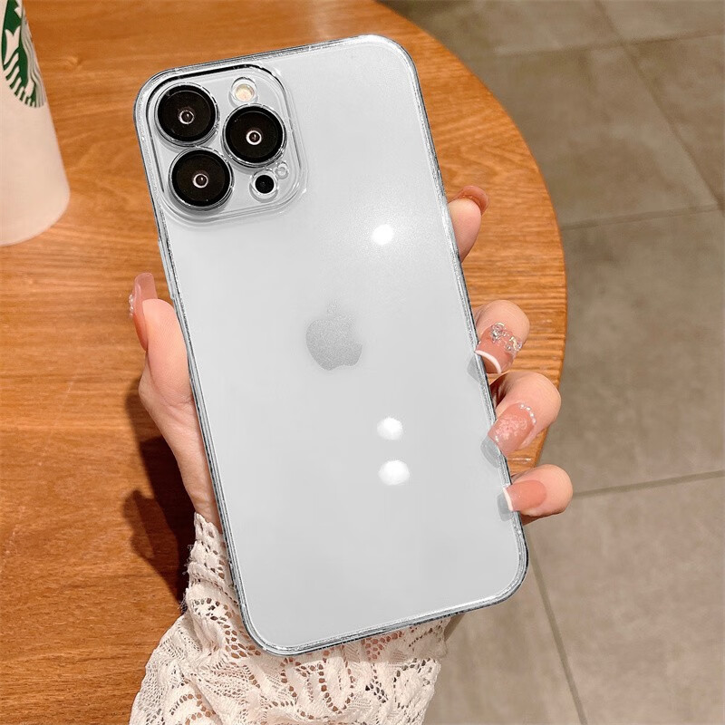 昊穆适用于苹果iphone自带镜头膜全包手机壳防尘罩渐变色透明背板防摔