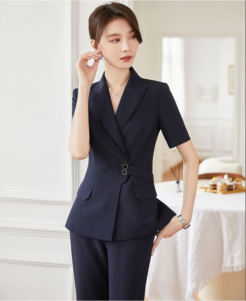 主持人套装女藏青色西装套装女感2022新款职业ol西服主持人正装工作服