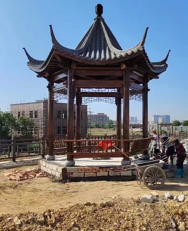 凉亭防腐木户外庭院别墅实木花园仿古水榭长廊木屋古建长廊六角亭