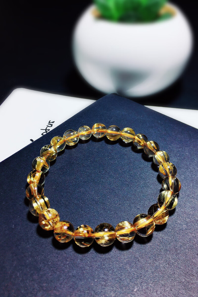 梦莹 天然水晶钛晶碧玺 金发晶发晶铜发晶发丝圈七金发晶手链 手串单