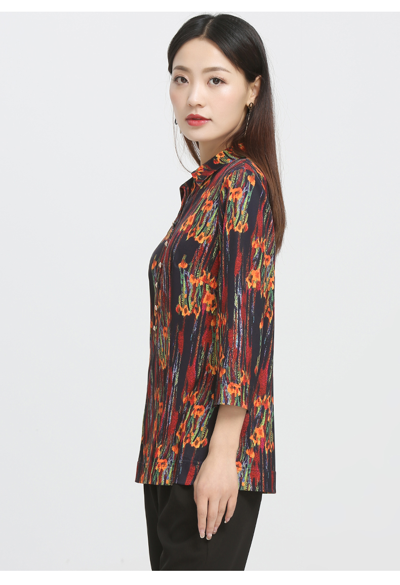 妙采旗舰店中老年七分袖套头衬衫妈妈女装夏季薄款洋气t恤花色l