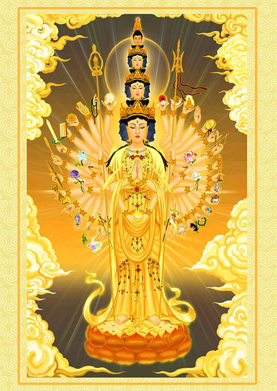 普单南海观音菩萨画像挂画观音画像佛堂供奉挂画观世音菩萨佛像丝绸