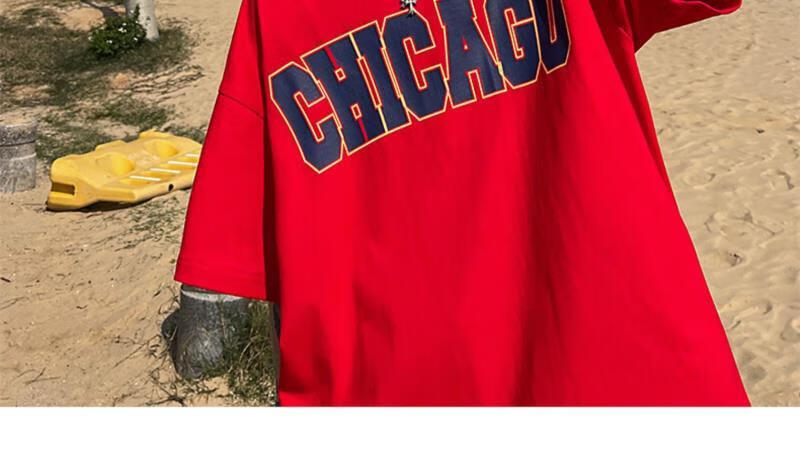 t恤男小众别致欧美潮牌ins潮流纯棉中袖衣服夏季美式街头宽松 chicago
