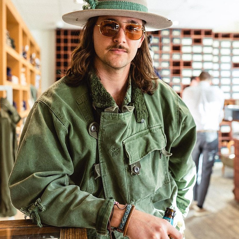 马登工装 复古瑞典机车夹克男阿美咔叽不对称设计纯棉珠帆布猎装外套