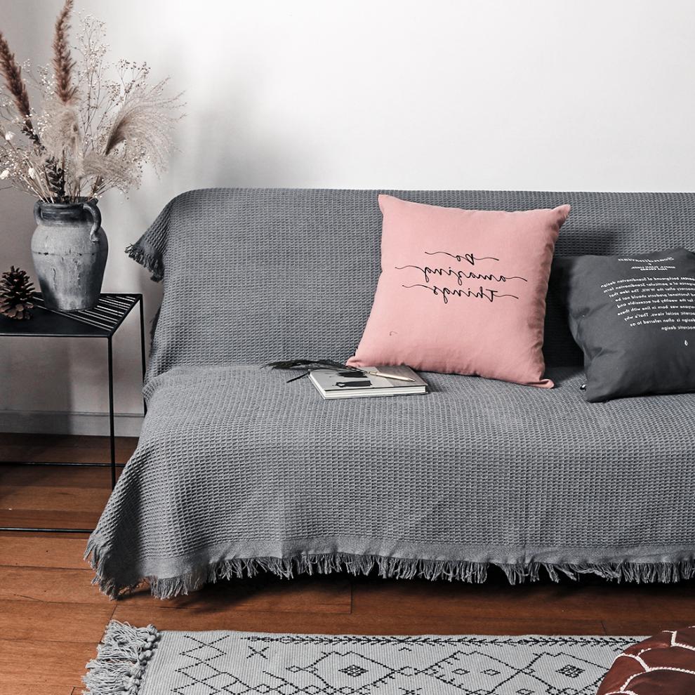 沙发巾全盖 沙发布遮盖北欧ins白色沙发巾沙发套罩棉线毯全盖三人防滑