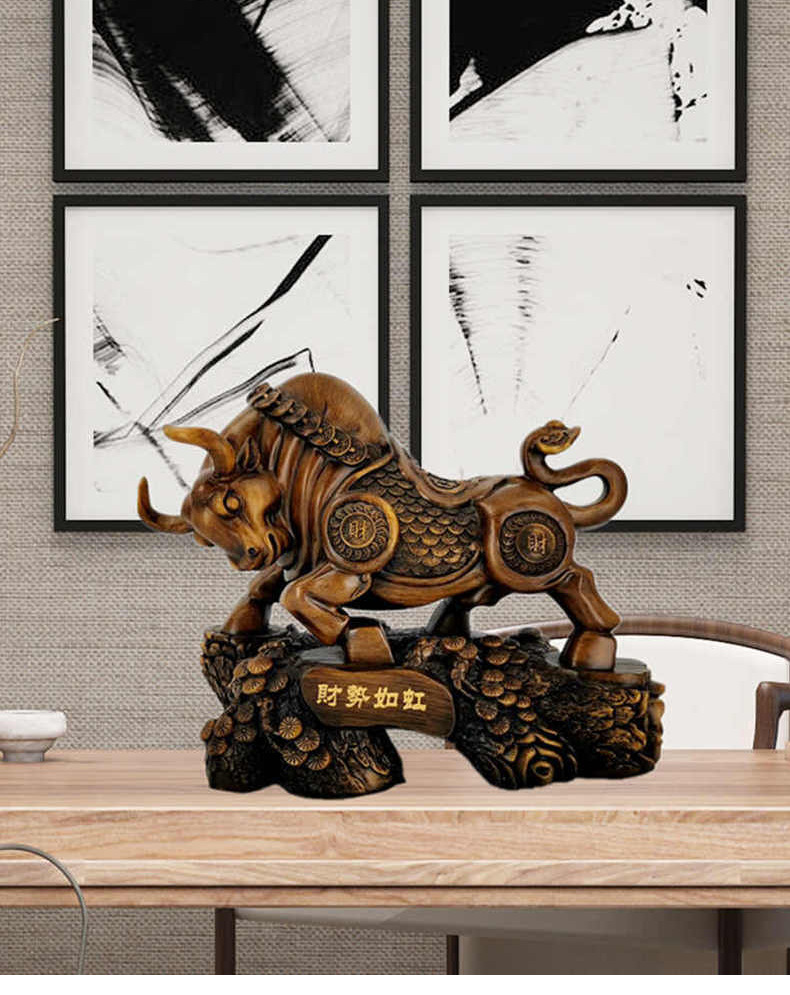 好运顺牛摆件木家居客厅玄关酒柜装饰品老板办公室桌面店铺开业送人