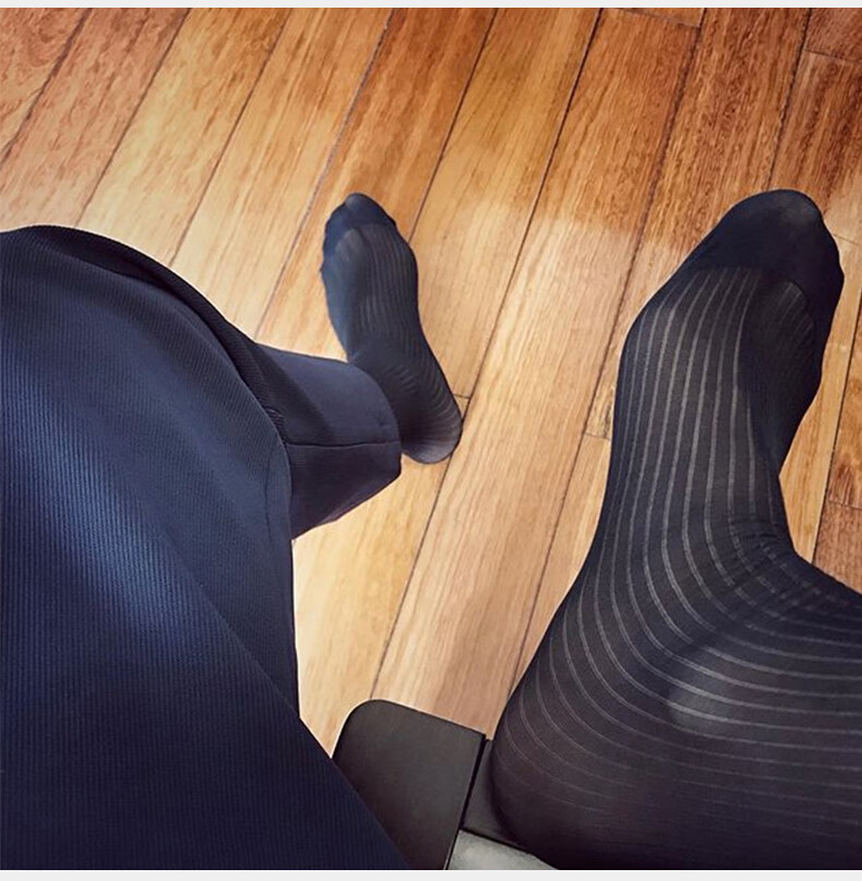 黑丝袜薄款性感正装中长筒男袜透气日系锦纶绅士商务袜子 4双装(黑色)