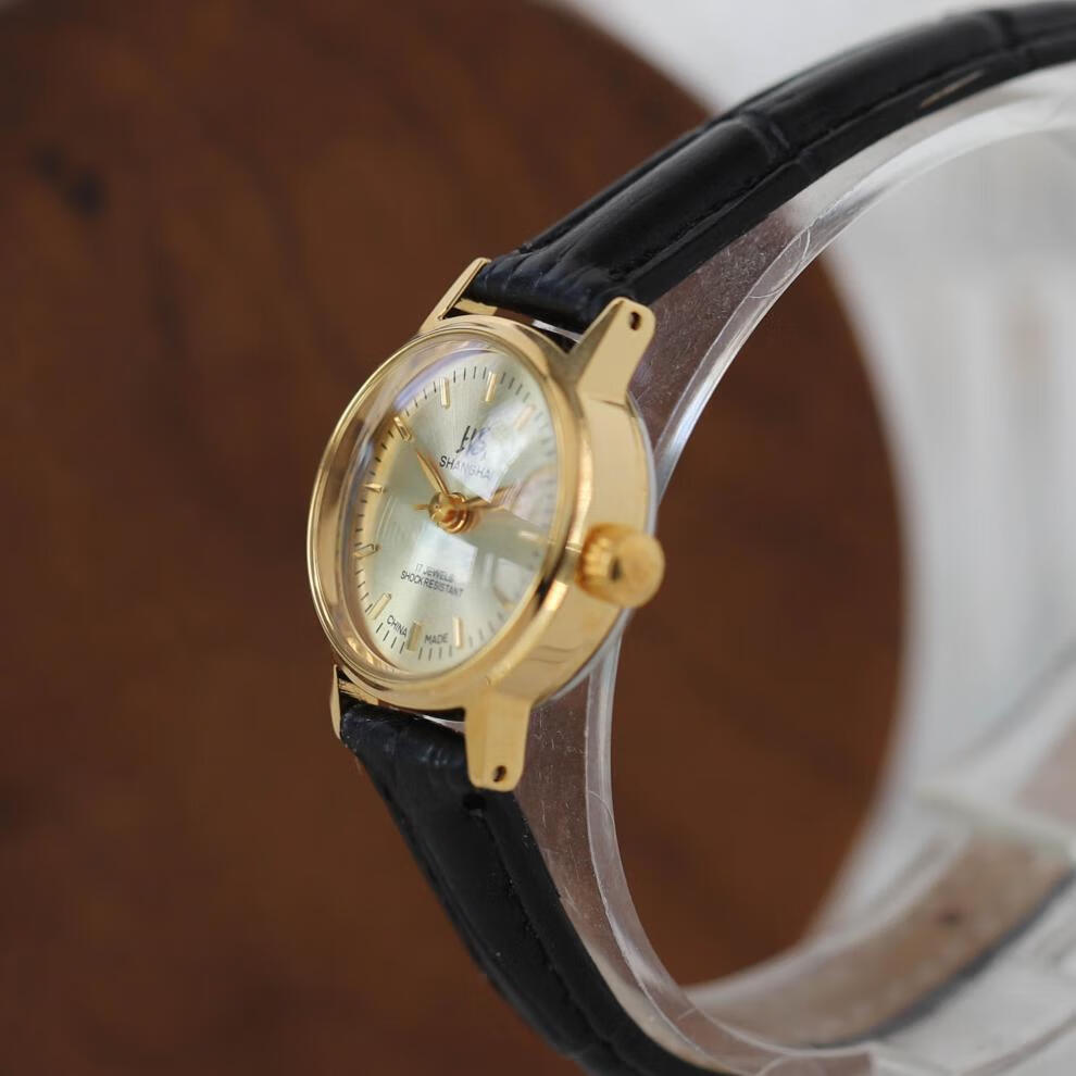 欧洲贵族复古小金表经典复古镀金小金表黑色皮表带手动机械考试计时