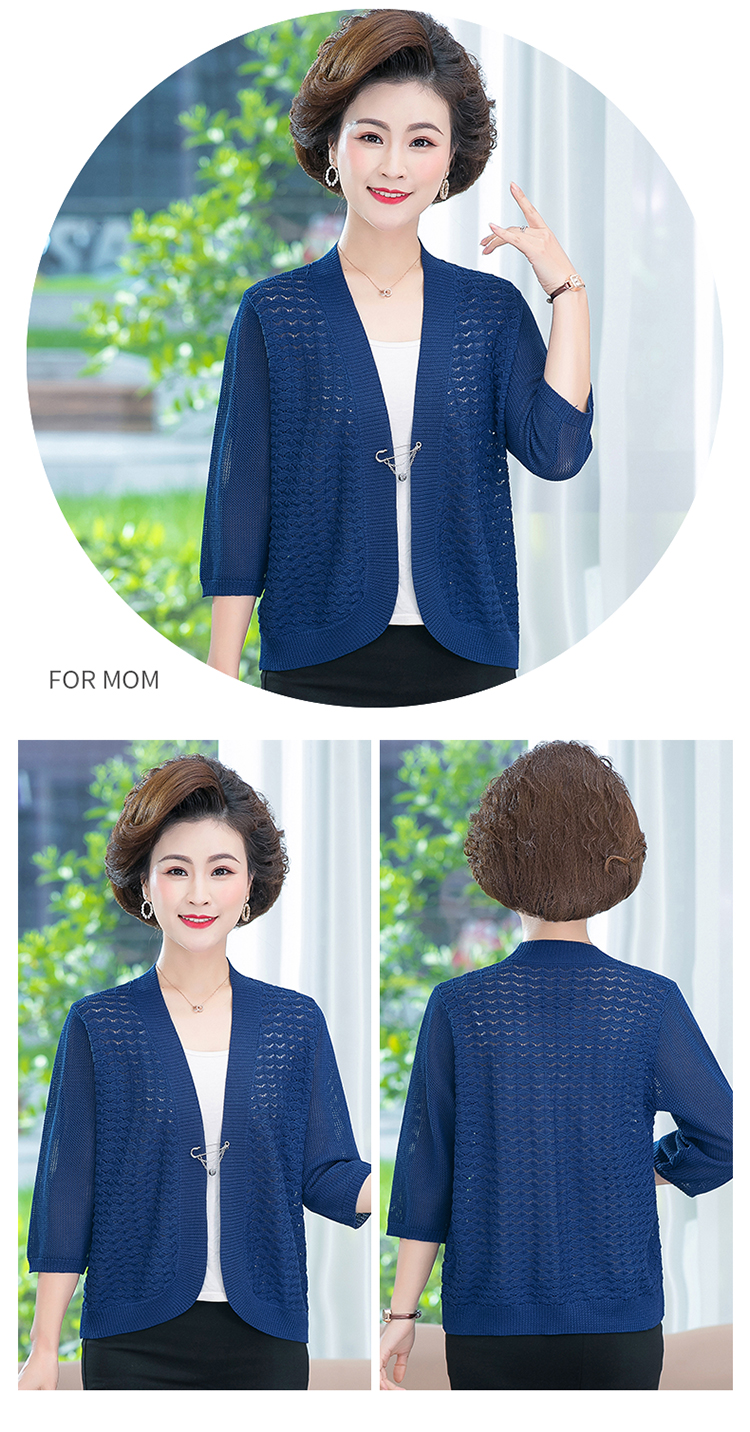 外搭开衫短款中老年人妇女装妈妈夏披肩上衣女镂空冰丝针织小空调衫