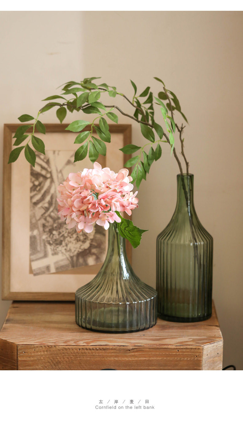 克里斯绿色玻璃花瓶摆件日本吊钟马醉木插花水培花器玻璃花瓶胖款