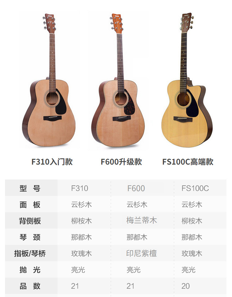 大树音乐屋yamaha雅马哈41寸民谣木吉他f310f600初学生女男100cf600