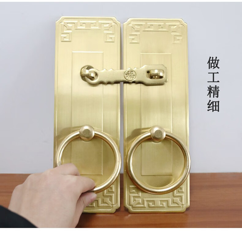 中式复古大门拉手老式实木门铜配件把手黄铜搭扣仿古柜门纯铜门环古铜