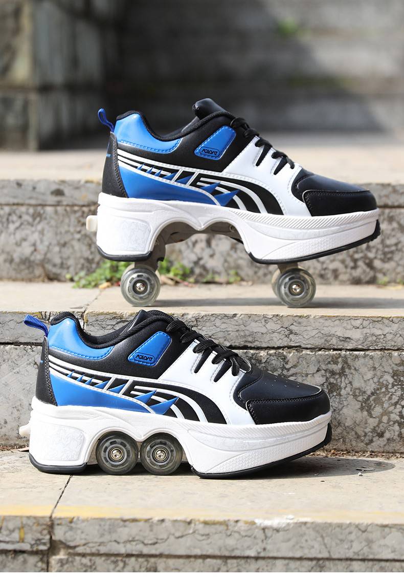 暴走鞋四轮成人四轮暴走鞋儿童双排轮滑轮鞋男孩隐形滑冰学生成人变形